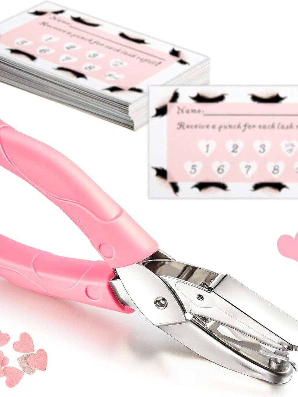 150 Pcs Heart Lash Loyalty Punch Cards with Metal Hole Puncher